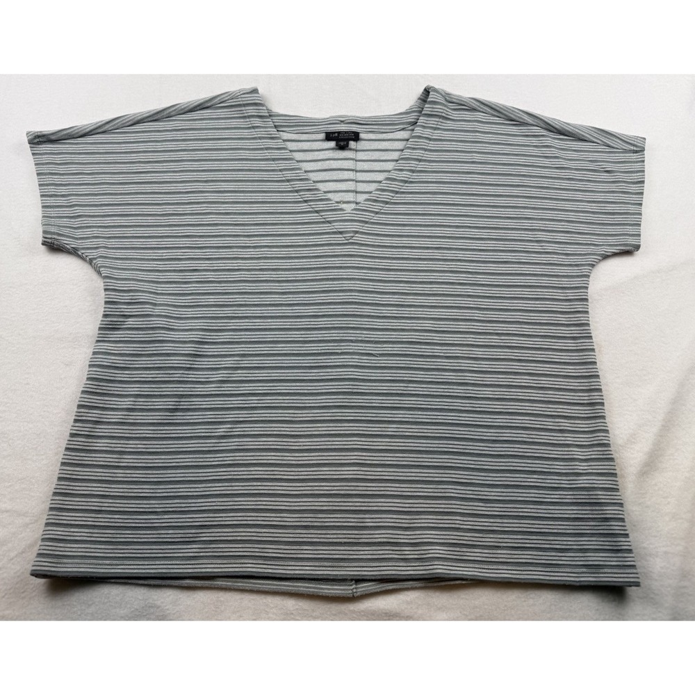 J. Jill Wearever Striped V-Neck Button Back Top Grey White Medium M